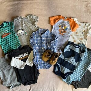 12 Piece Baby Boy Clothing Onsie Bundle with Shoes - 3-6M. Carter’s. Timberland.